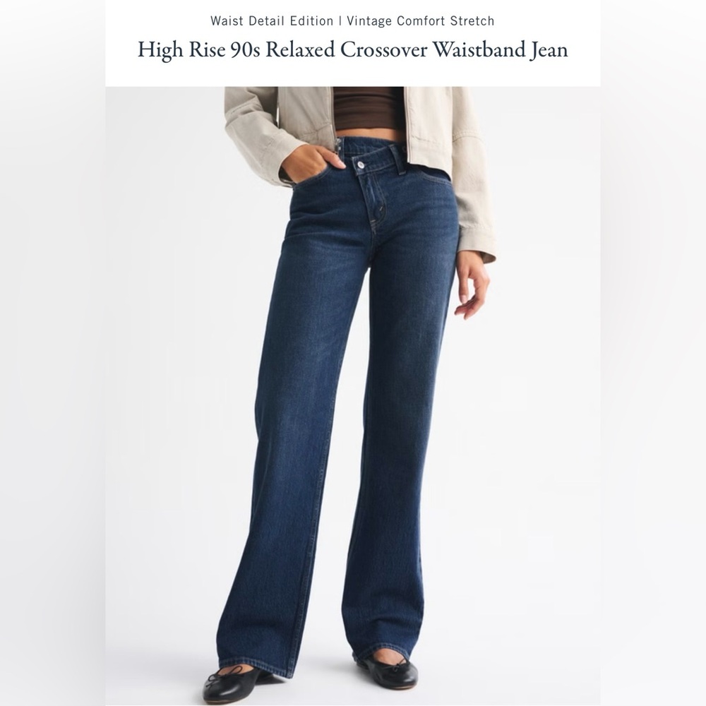 Abercrombie & Fitch Dark Blue straight leg crossover waist jeans